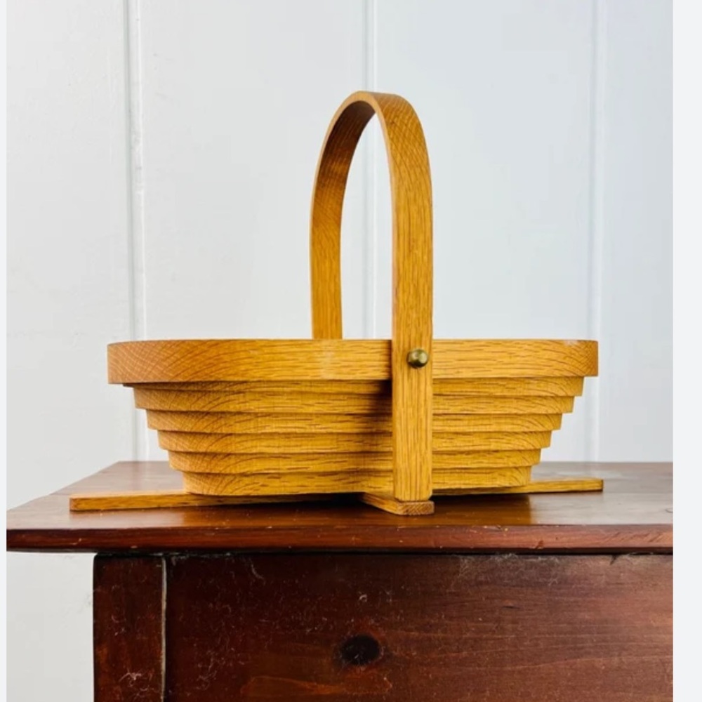 SHERWOOD FOREST Folding  Collapsing Handmade Wooden Basket Fruit Bowl NWOT